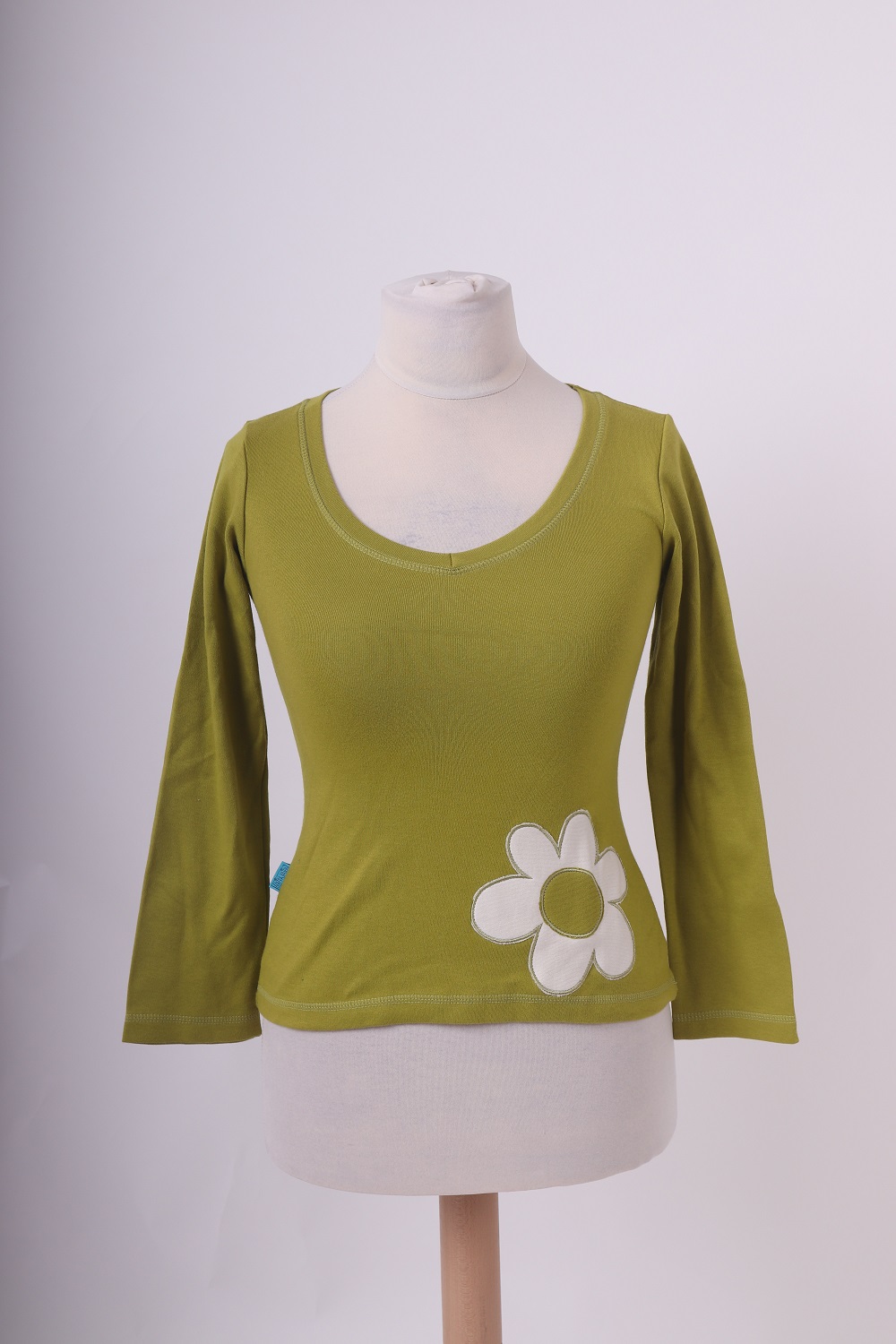 Bio-dámské tričko, dl. rukáv, zelené-kytka, XS