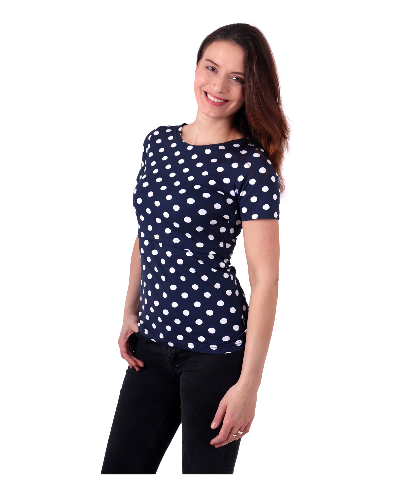 Breast-feeding T-shirt Lenka, short sleeves, blue with polka dots