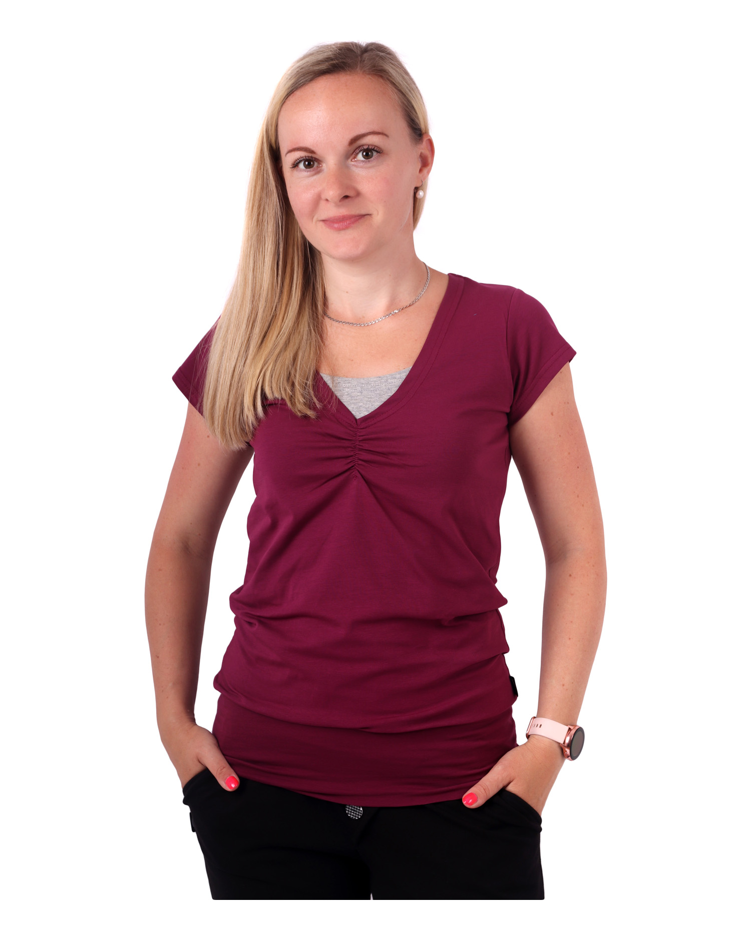 Breast-feeding T-shirt Lea, short sleeves, cyklamen