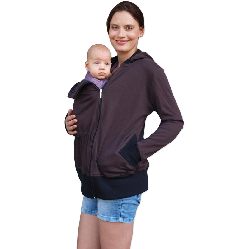 Organic cotton maternity and babywearing sweatshirt Beata(front use only), CHOCOLATE BROWN