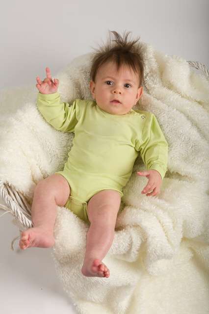 Baby cotton onesies with long sleeves, light green