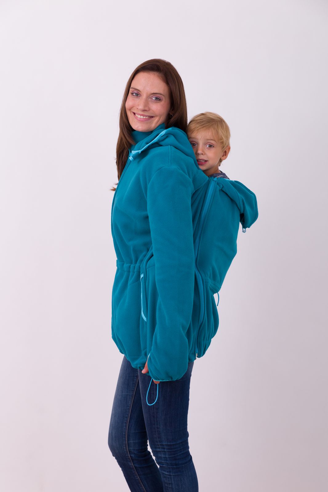 Babywearing fleece hooded sweatshirt Nela ( front and back babywearing ) petrol