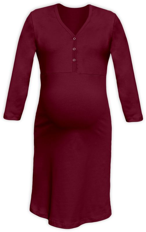 Maternity and breastfeeding nightdress with snap-button neckline Cecilie, BORDEAUX S/M