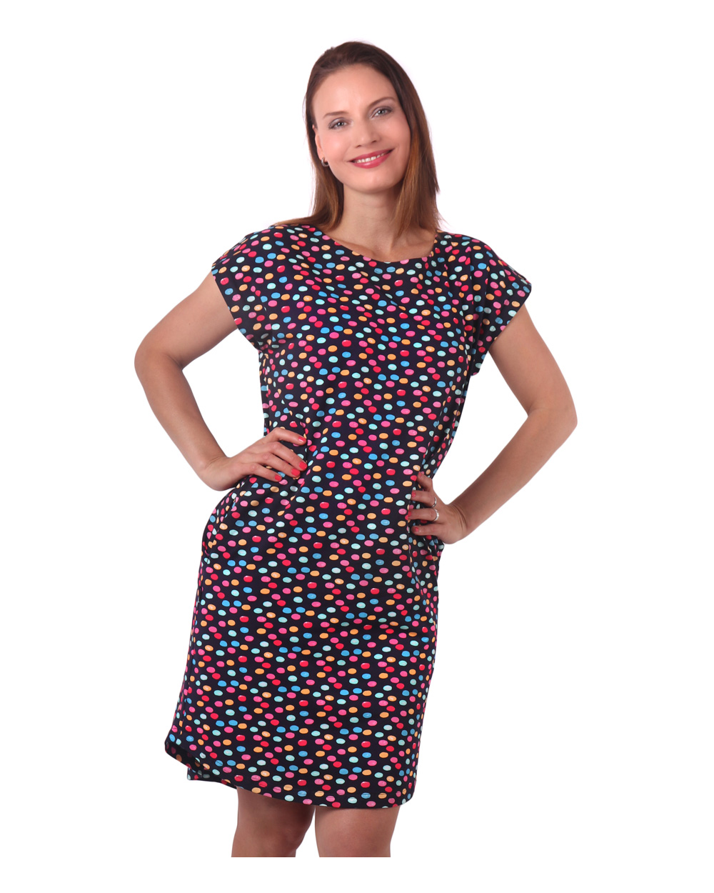 Women's dress with pockets Zoe, oversized loose fit, colored polka dots