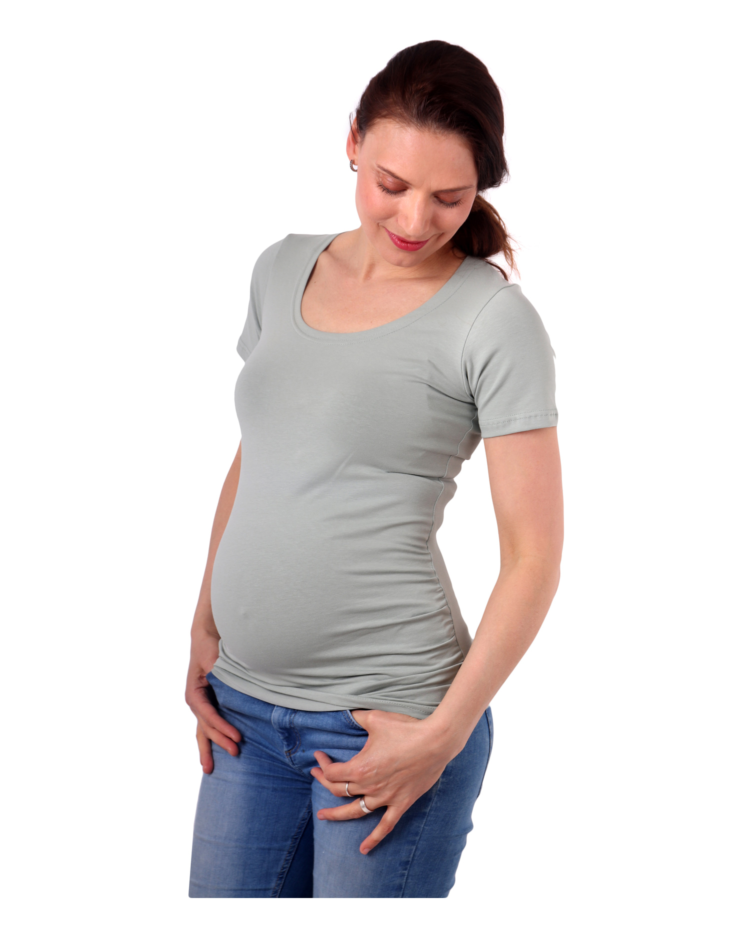 Tehotenské tričko Johanka, krátky rukáv, olivovo zelené