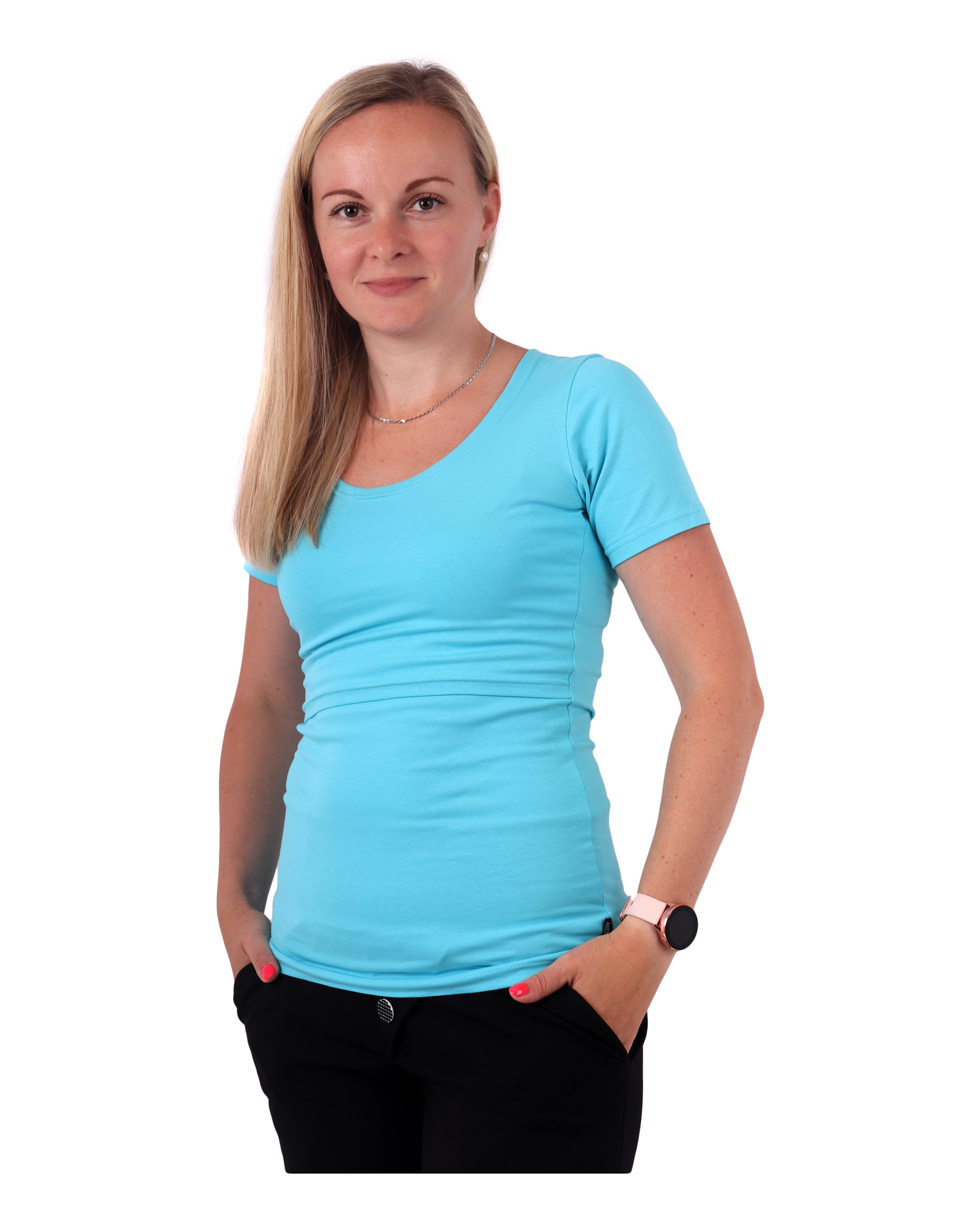 Breast-feeding T-shirt Katerina, short sleeves, TURQUOISE