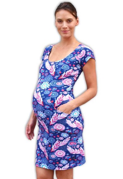 Těhotenské šaty s kapsami Šárka, vzorované s peříčky