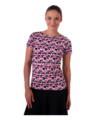 Breast-feeding T-shirt Katerina, short sleeves, pink spots on a white