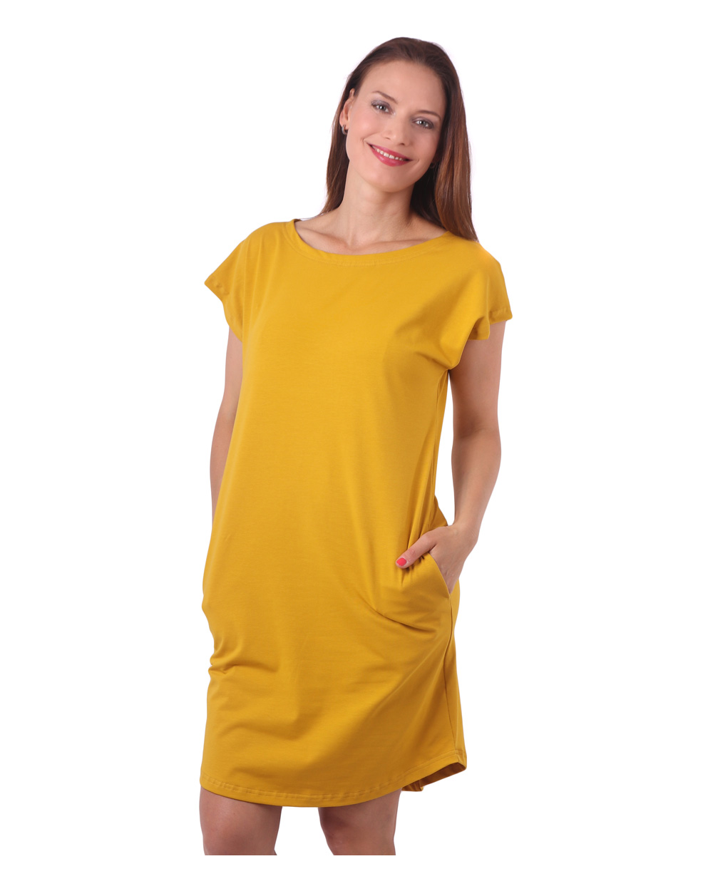 Women's dress with pockets Zoe, oversized loose fit, mustard