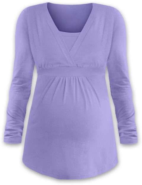 Tehotenská tunika (aj na dojčenie) Anička, dlhý rukáv, svetlo fialová