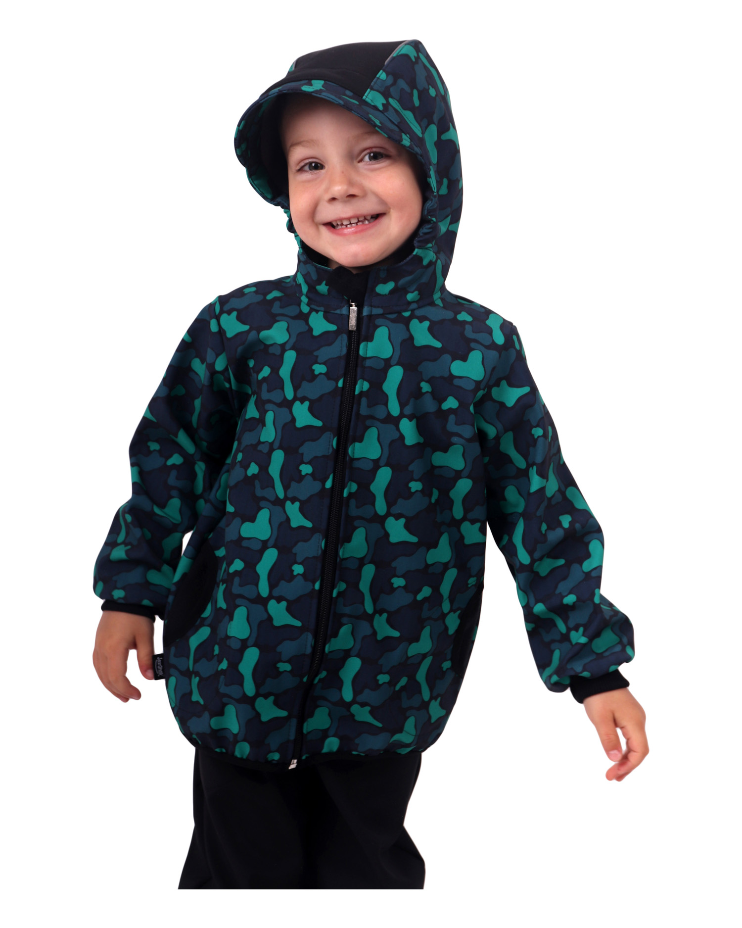 Dětská softshellová bunda, zelený maskáč