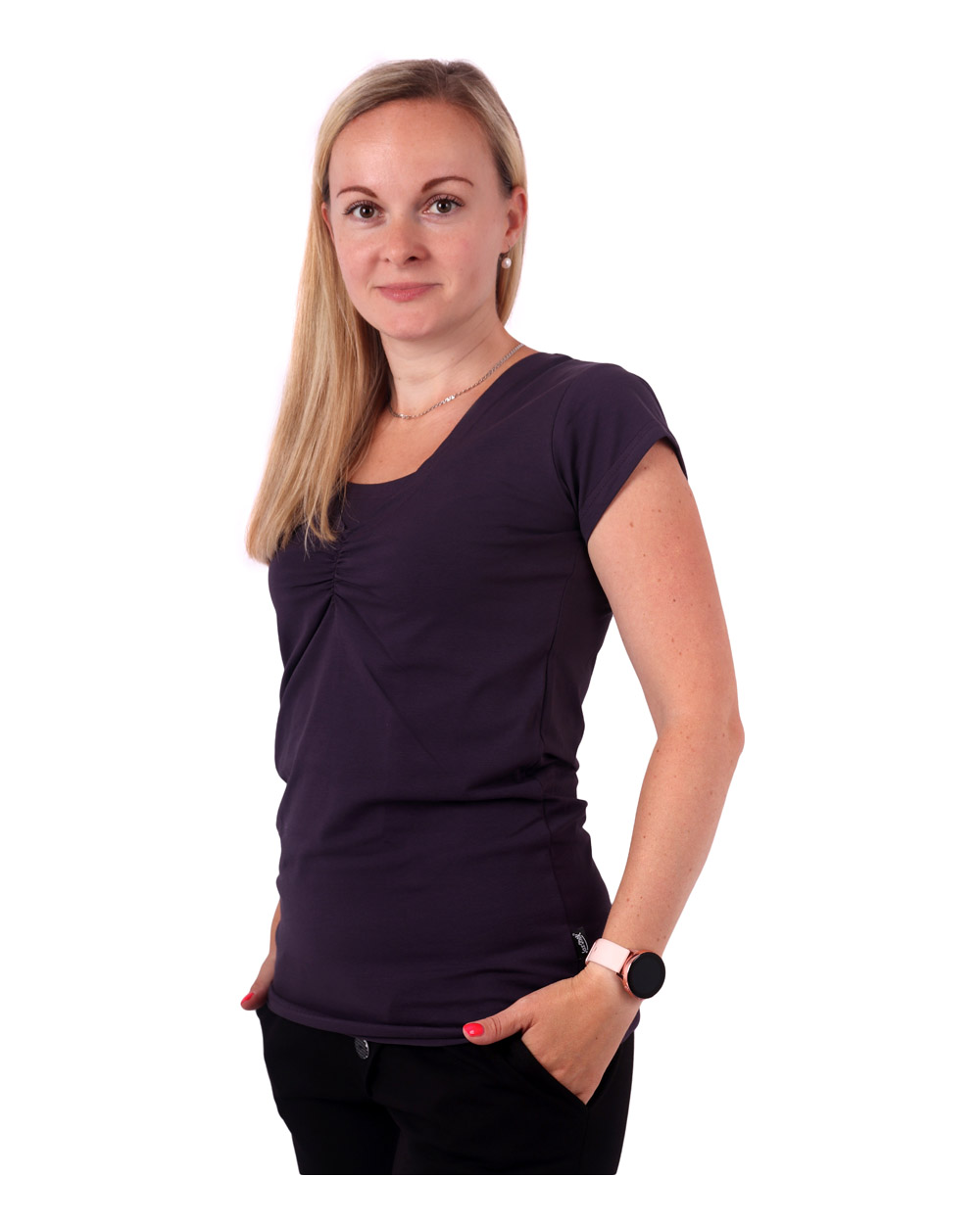 Tričko na dojčenie Klaudia, krátký rukáv, slivkovo fialové