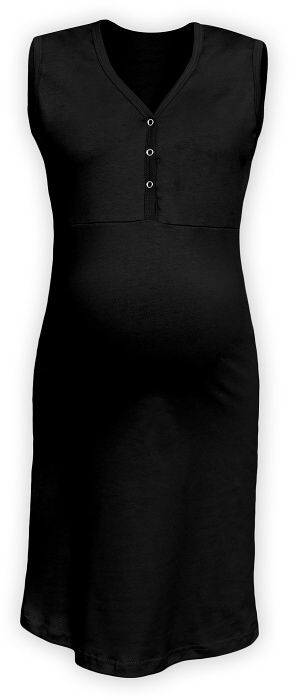 Maternity and breastfeeding nightdress with snap-button neckline Cecilie, BLACK