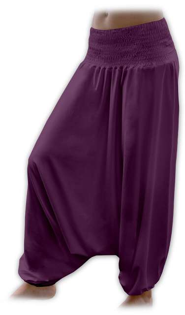 Těhotenské turecké kalhoty, švestkově fialové