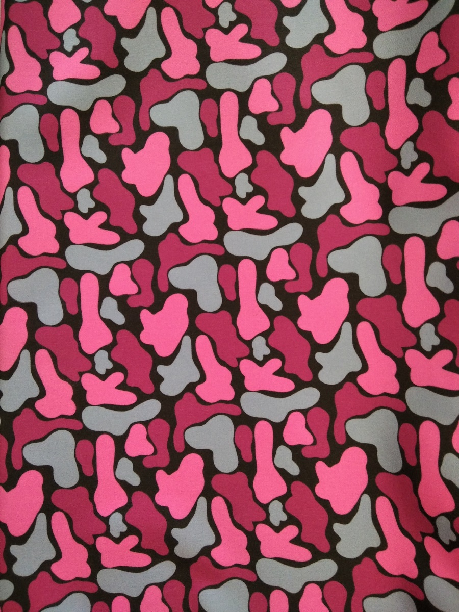 Winter softshell with fleece, 1 meter, printed pink spots on a black background