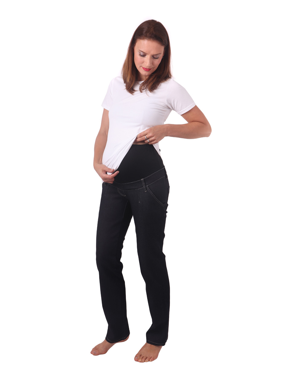Těhotenské riflové kalhoty s vysokým pásem, 38