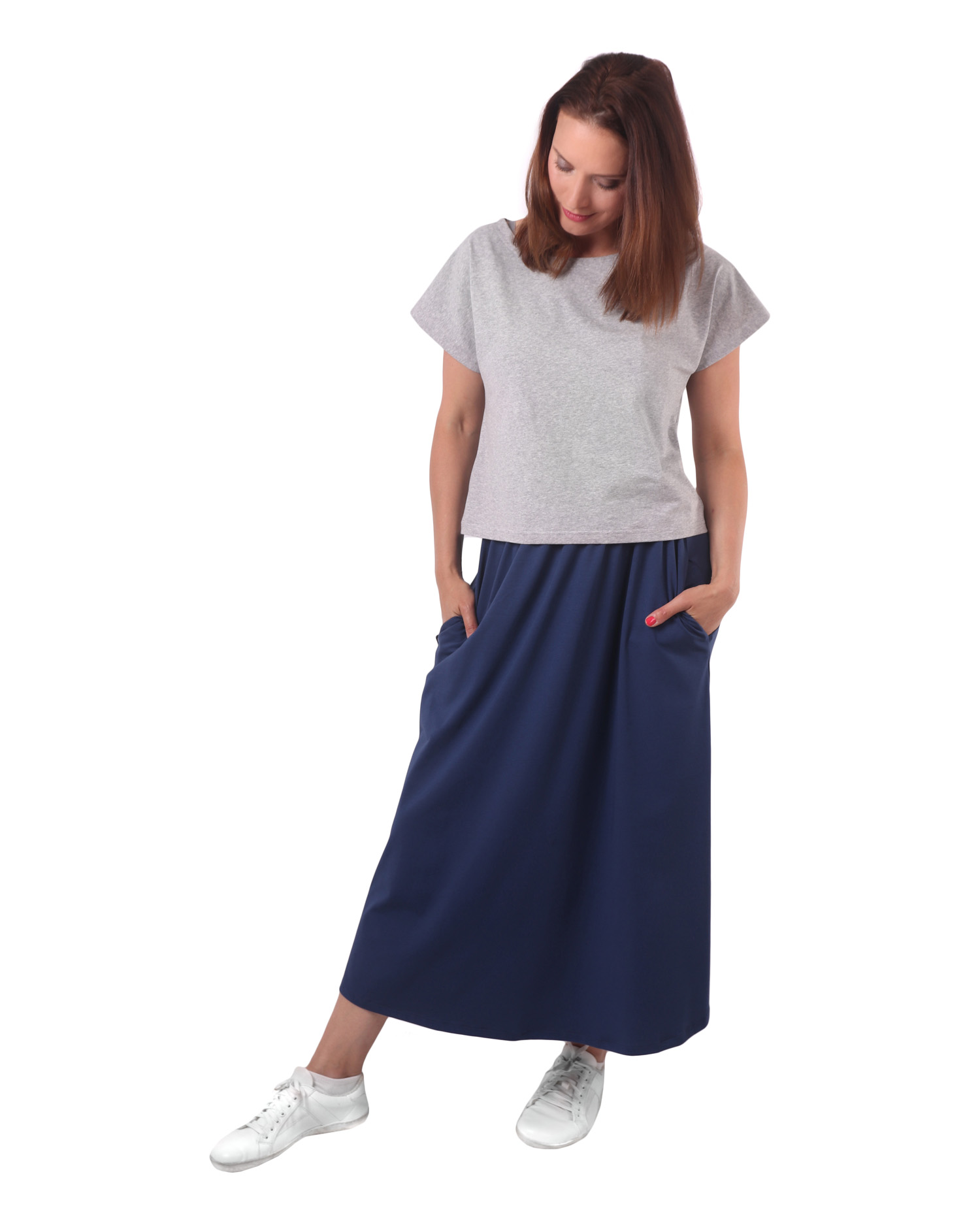 Long skirt with pockets Linda, jeans blue
