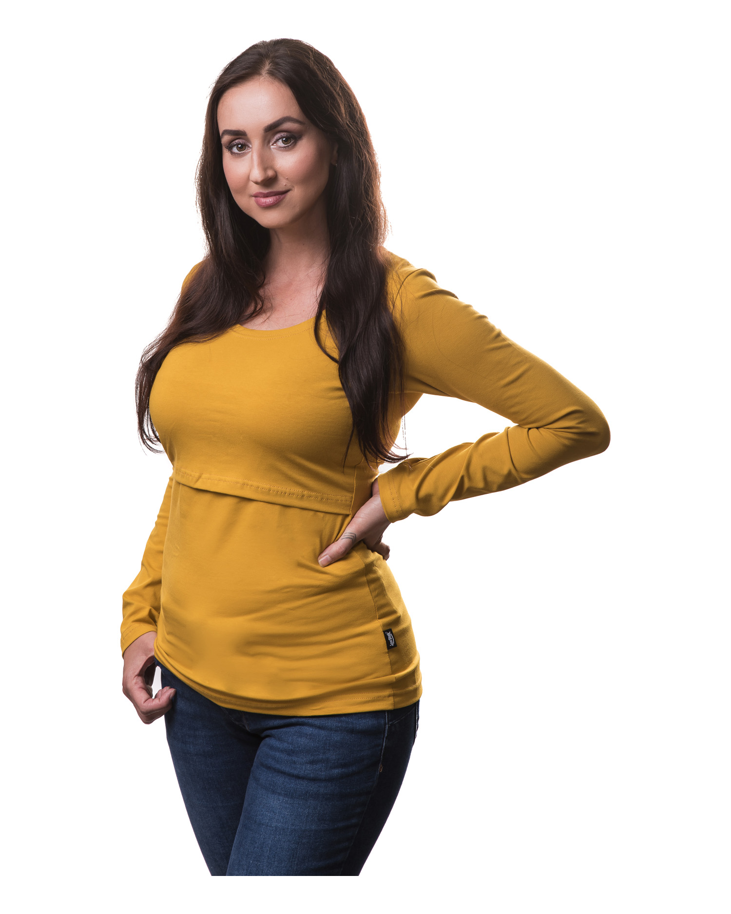 Breast-feeding T-shirt Katerina, long sleeves, MUSTARD