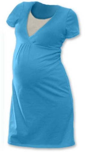 LUCIE- noční košile pro těhotné a kojící matky- KR, tyrkysová S/M