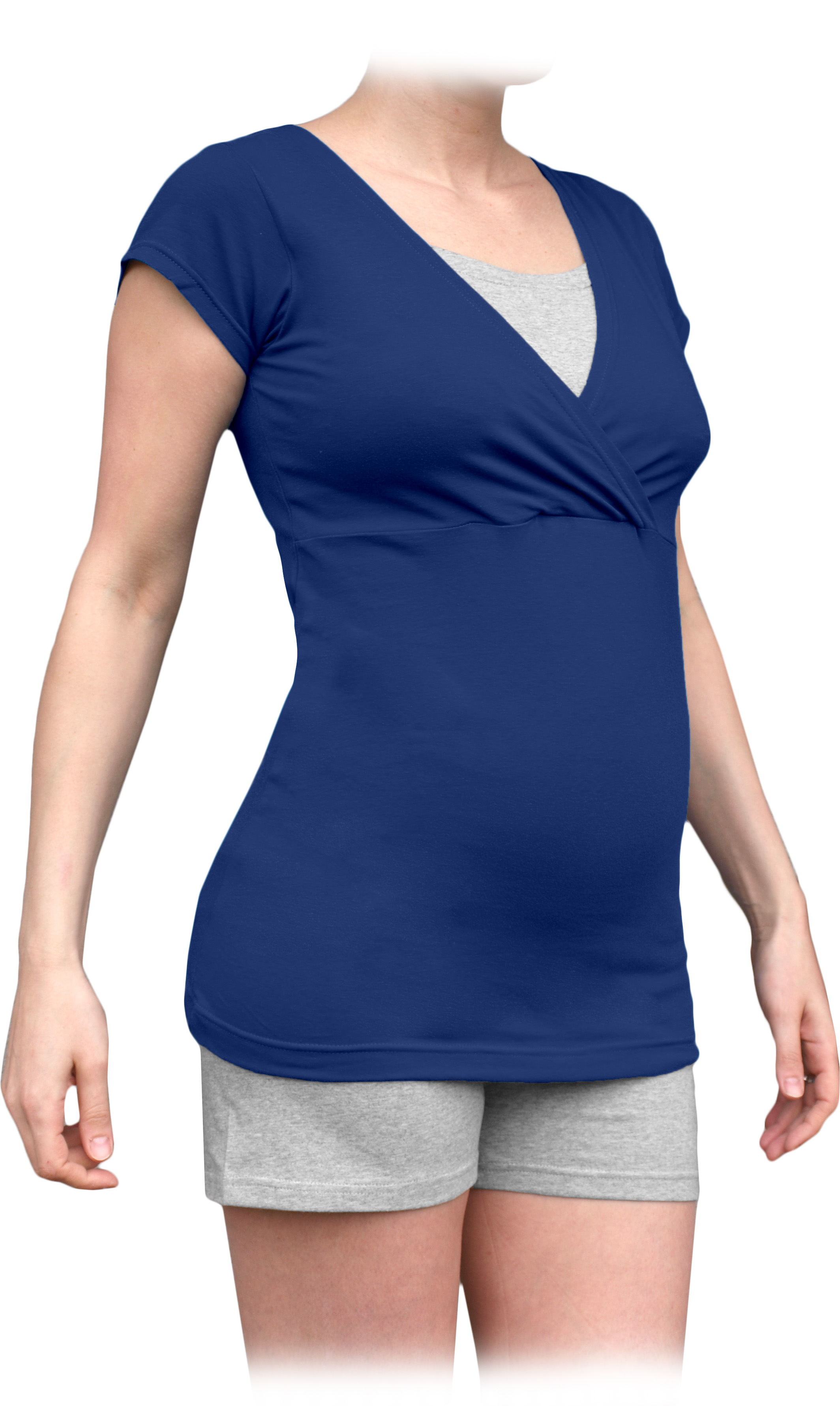 Tehotenské a dojčiace pyžamo, krátke, jeans modrá + sivý melír M / L