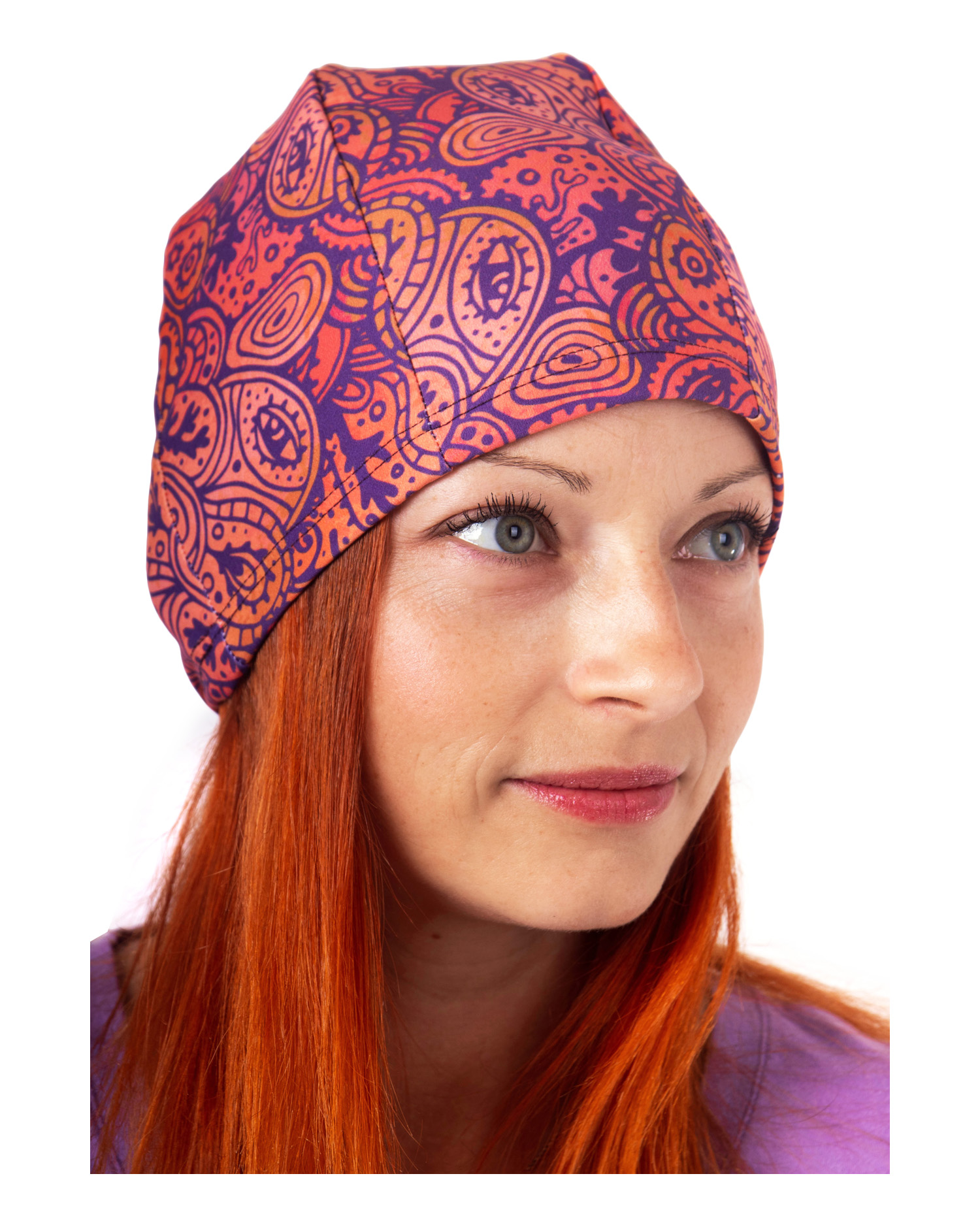 Dámská sportovní funkční čepice, oranžový jóga vzor