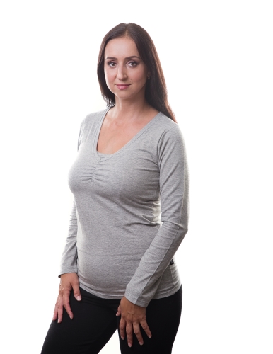 Breast-feeding T-shirt Klaudie, long sleeves, GREY MELANGE