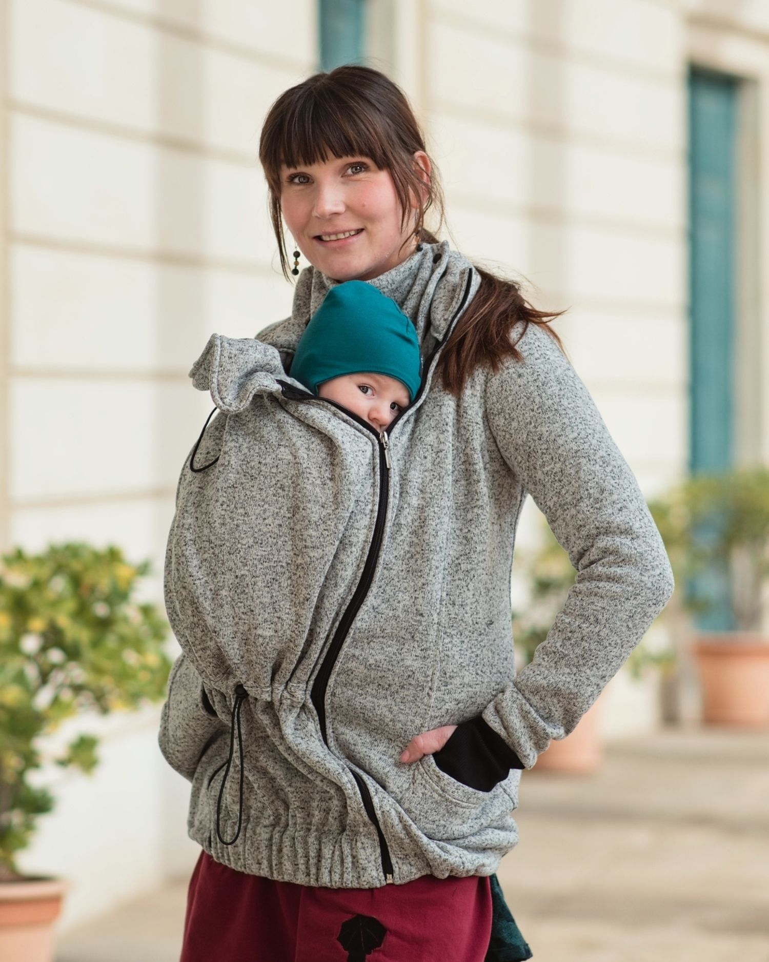Babywearing sweater (front babywearing only) Elsa, grey melange
