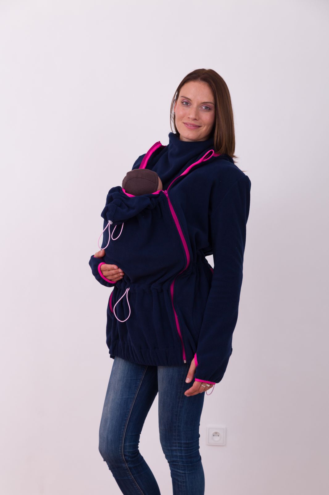 Nosící fleece mikina Nina (pouze přední nošení), tmavě modrá+růžová