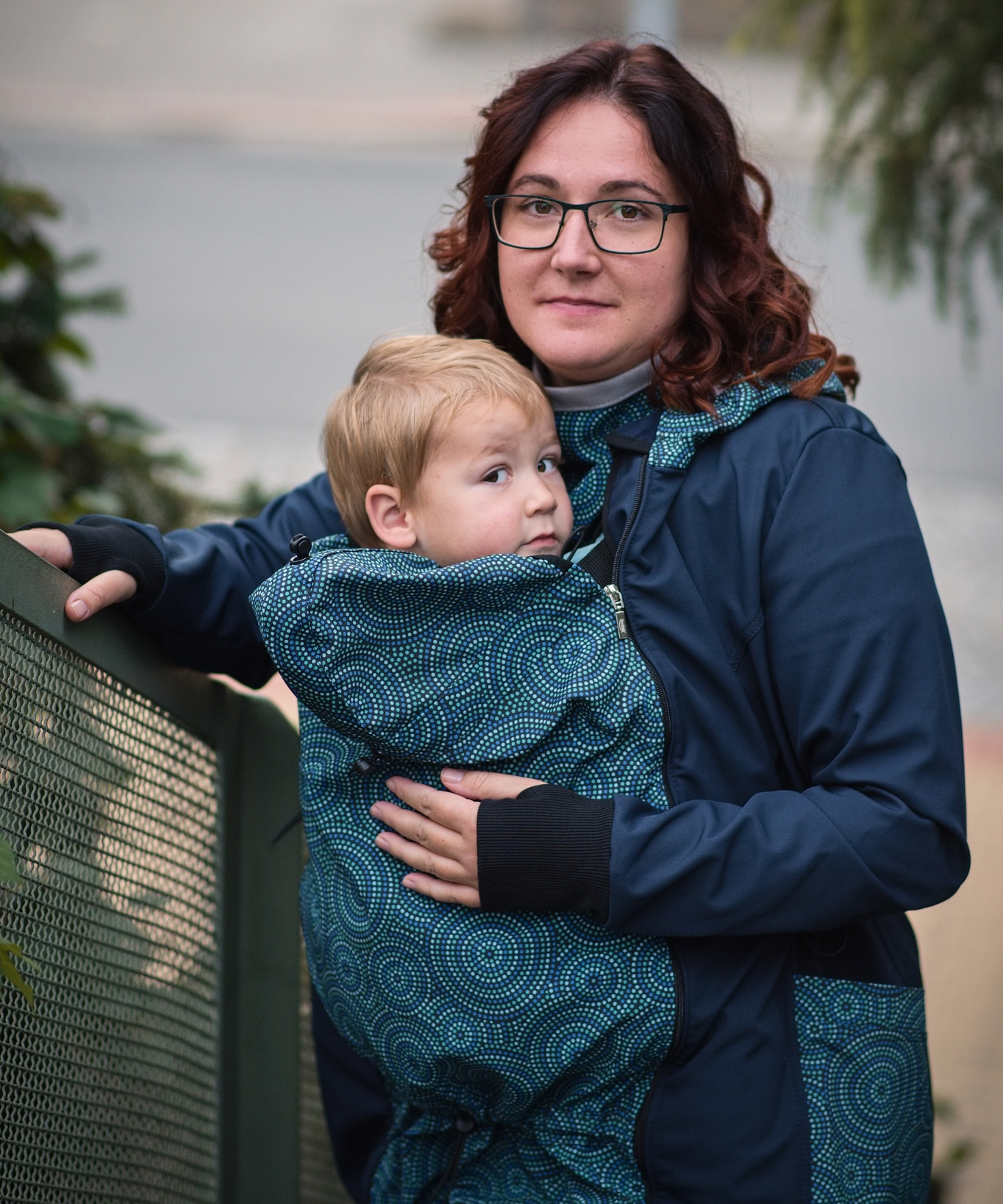 Softshell Babywearing jacket Alva, dark blue and mandala