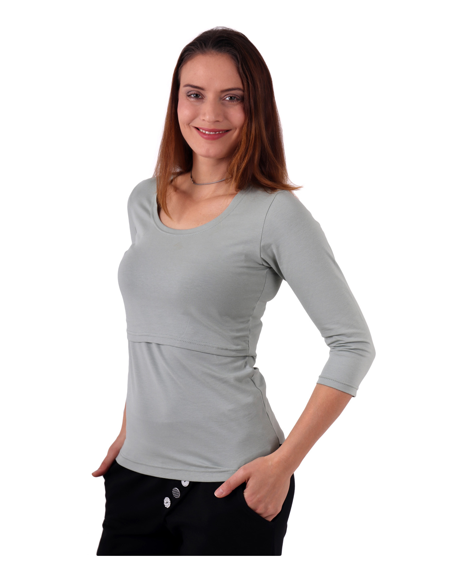 Breast-feeding T-shirt Katerina, 3/4 sleeves, olive