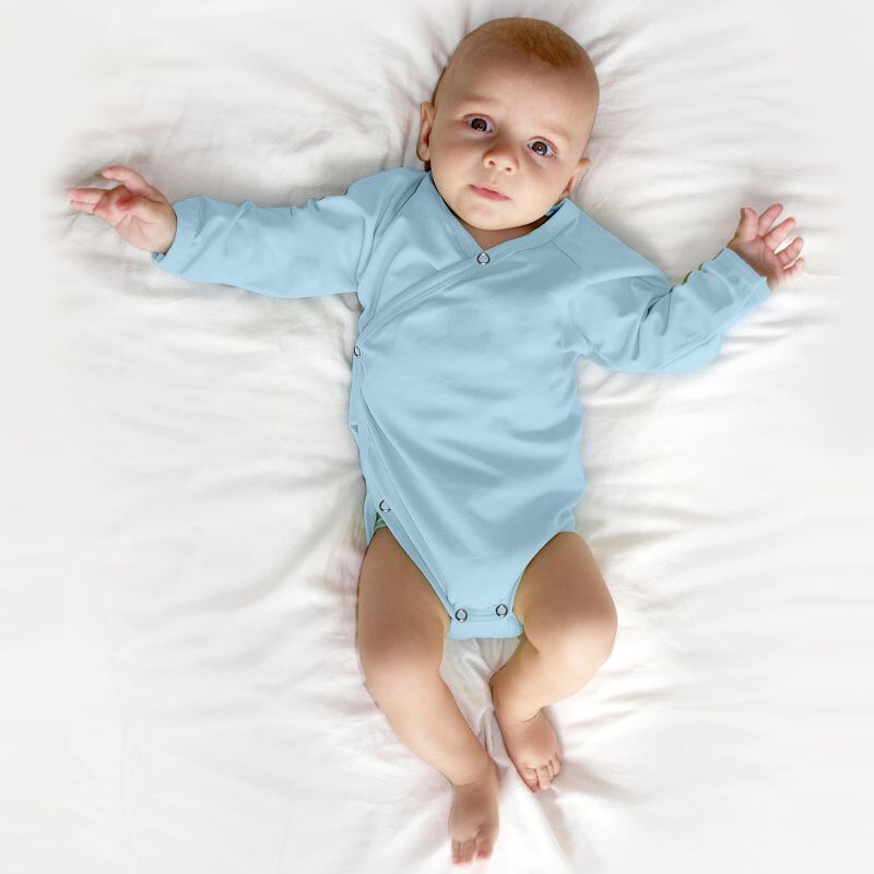 Infant wrapover onesie, light blue