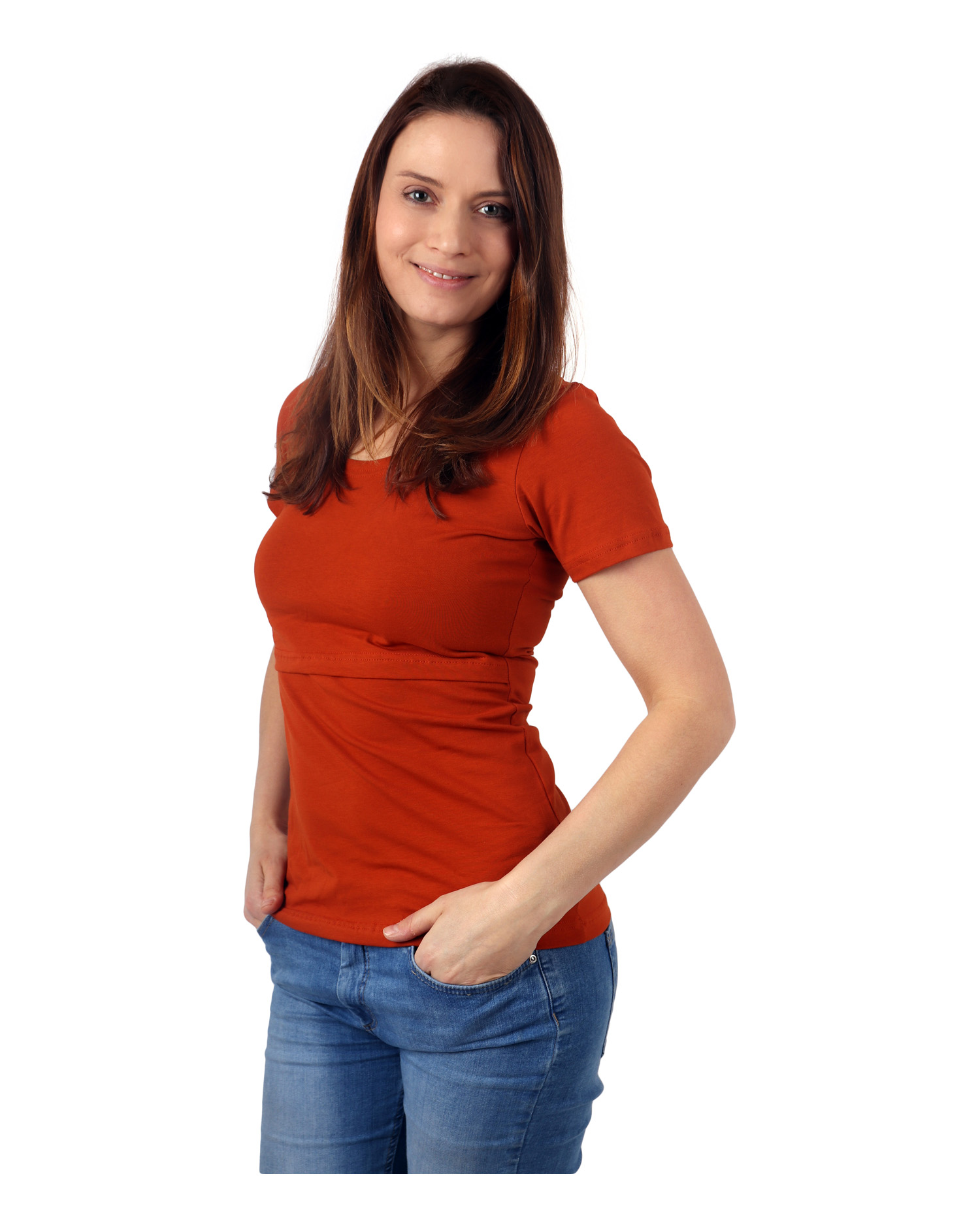 Breast-feeding T-shirt Katerina, short sleeves, cinnamon M/L