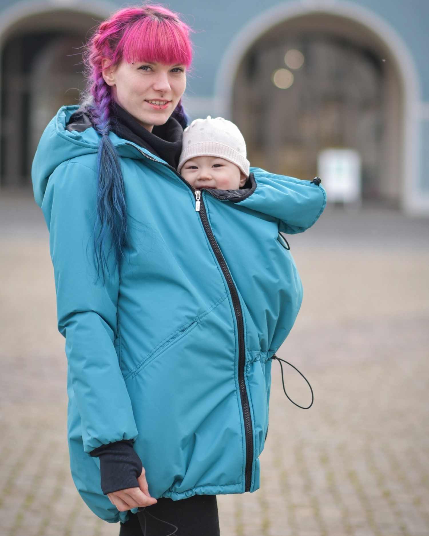 Zimný kabát na nosenie detí Freya + TEHOTENSKÁ VSADKA, tyrkysový
