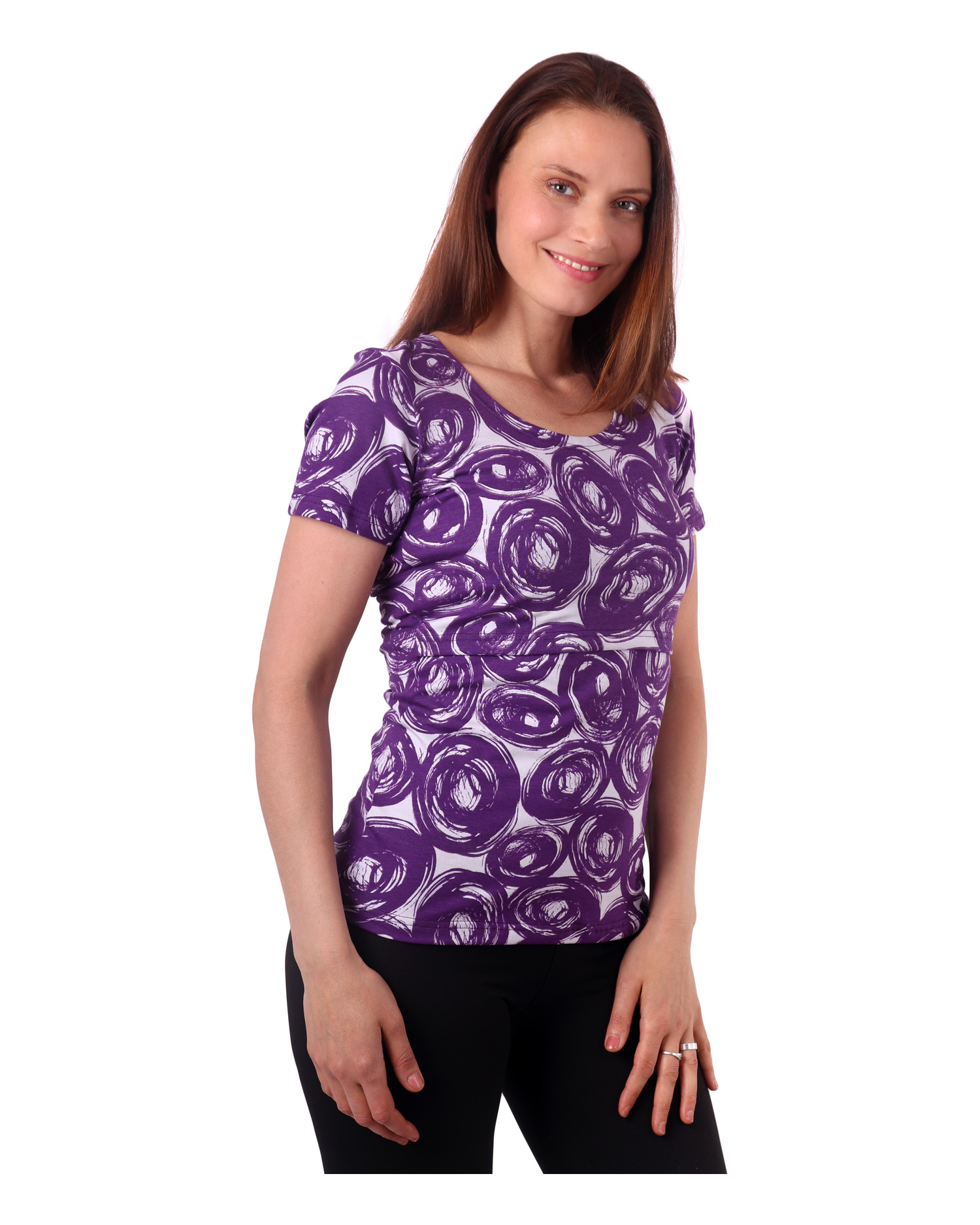 Breast-feeding T-shirt Katerina, short sleeves, purple pattern