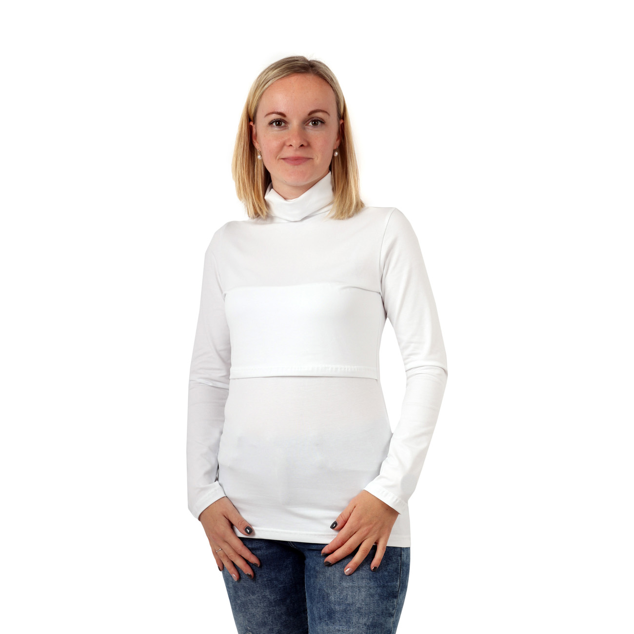 Breast-feeding roll-colar T-shirt Katerina, white S/M