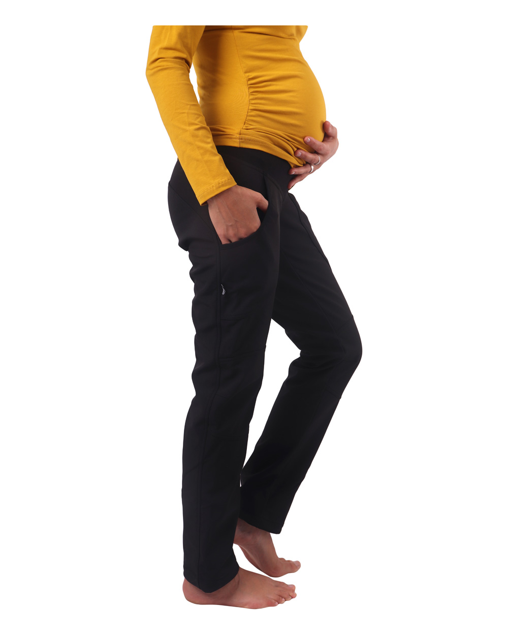 Zimní těhotenské softshellové kalhoty Sága, 46 zkrácené, černé 2. jakost č. 816