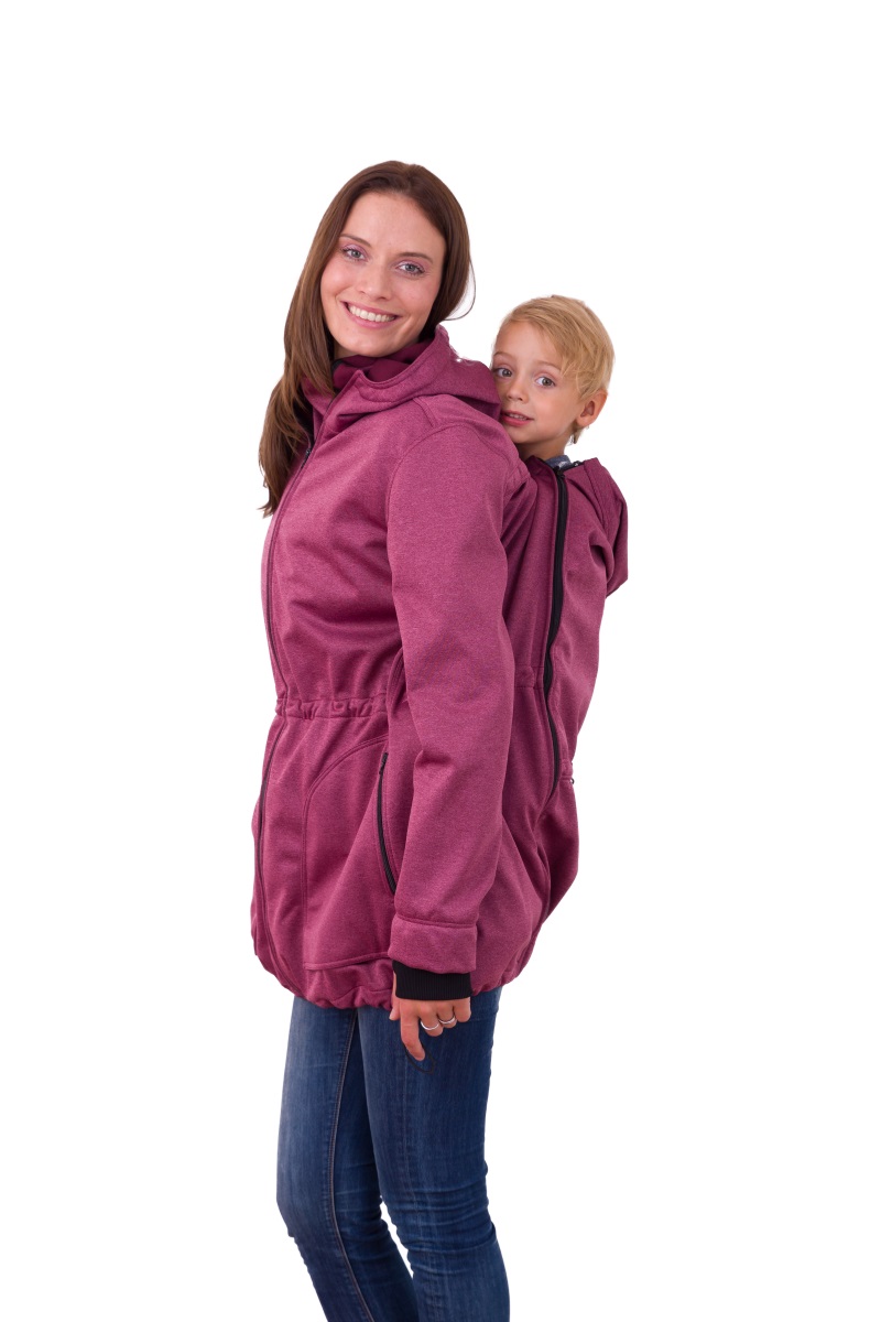 Babywearing softshell jacket Alice (front/back use), WINE MELANGE
