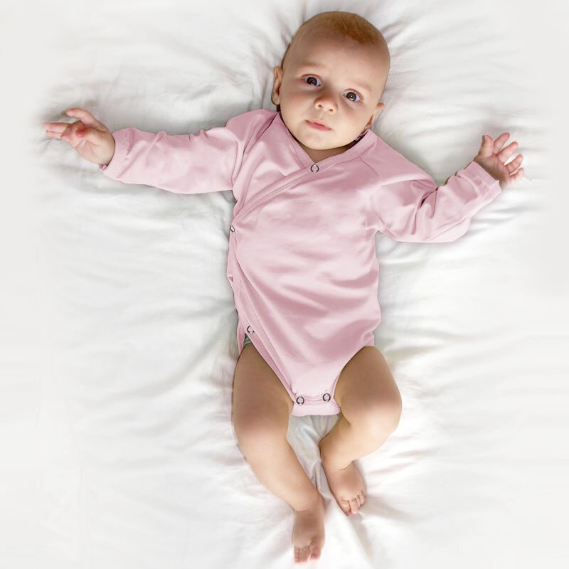 Infant wrapover onesie, light pink