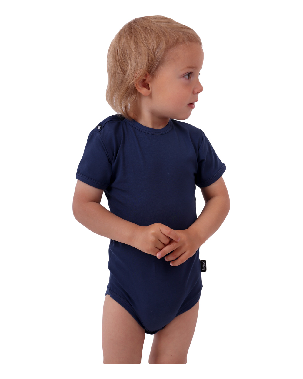 Baby cotton onesies with short sleeves, jeans blue
