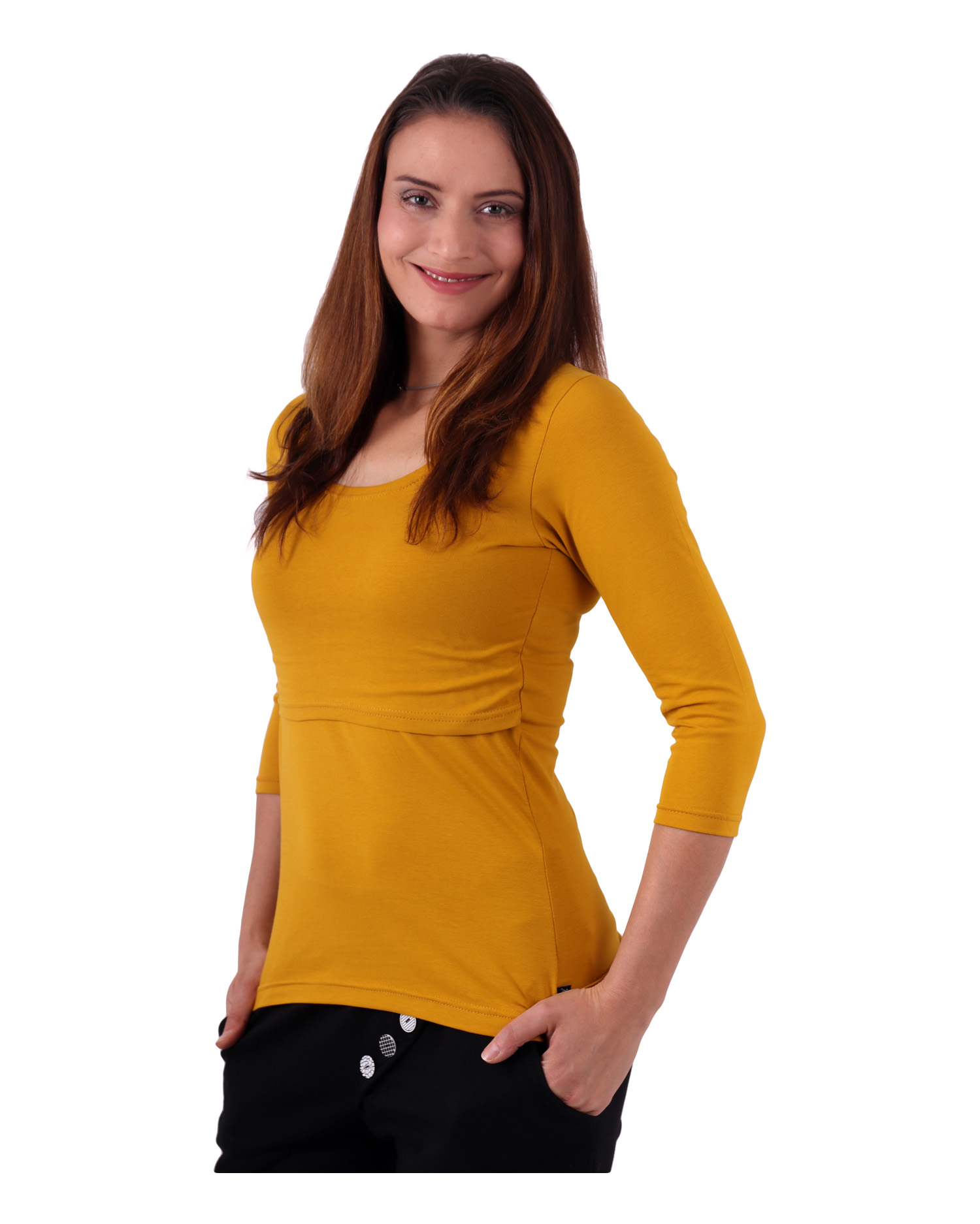 Breast-feeding T-shirt Katerina, 3/4 sleeves, mustard
