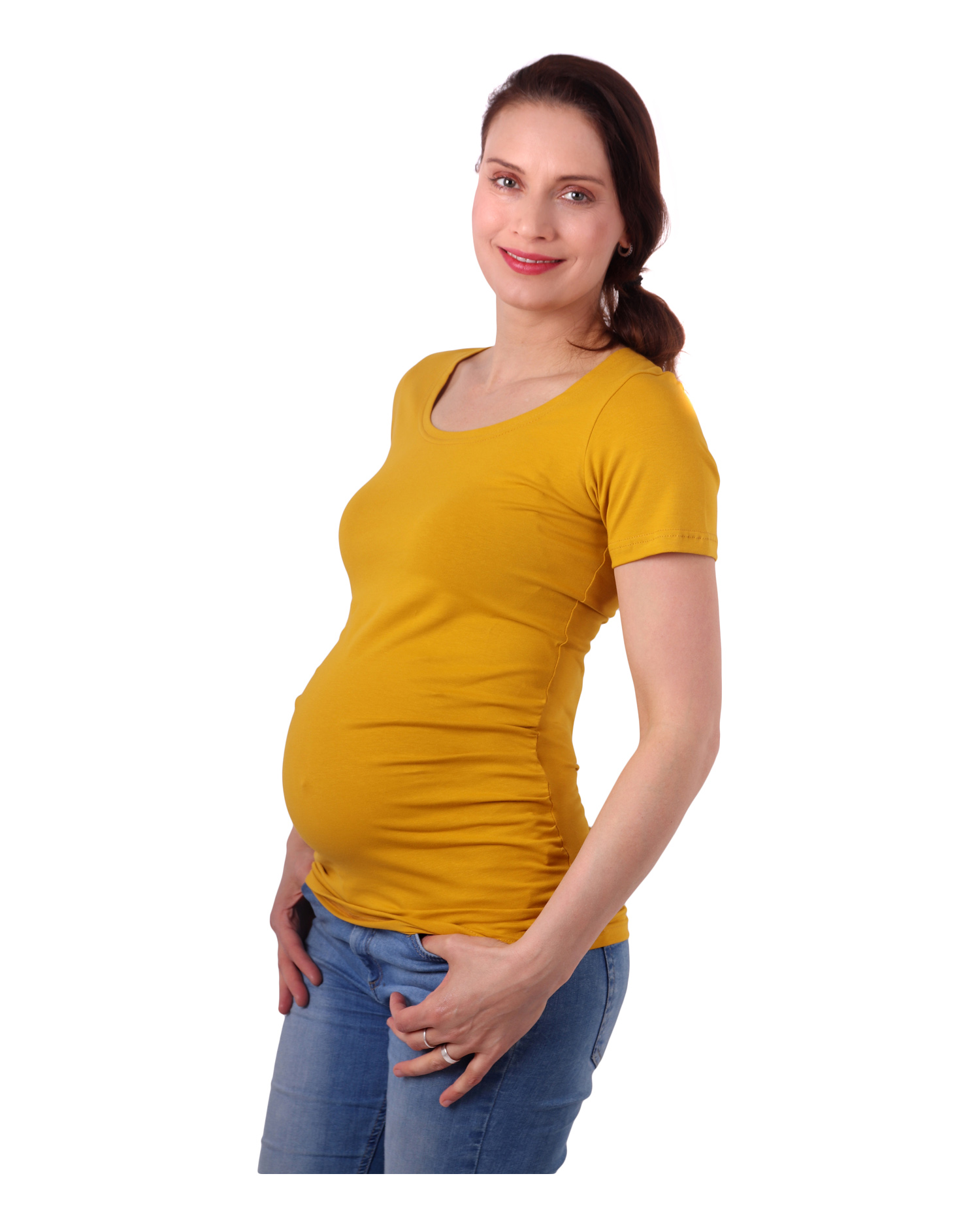 Těhotenské tričko Johanka, krátký rukáv, hořčicové