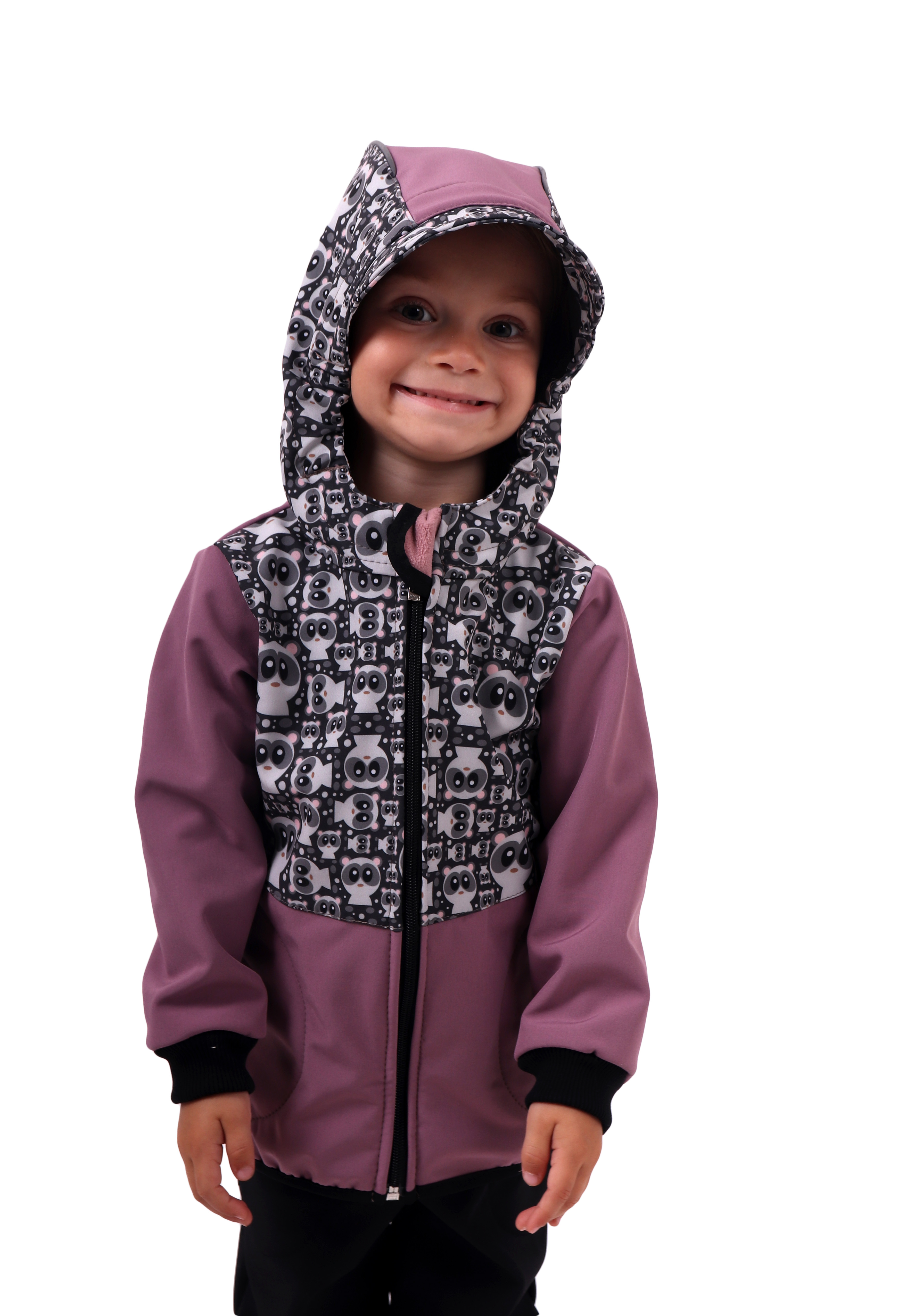 Detská softshellová bunda, pandy + ružová, Kolekcia 2020