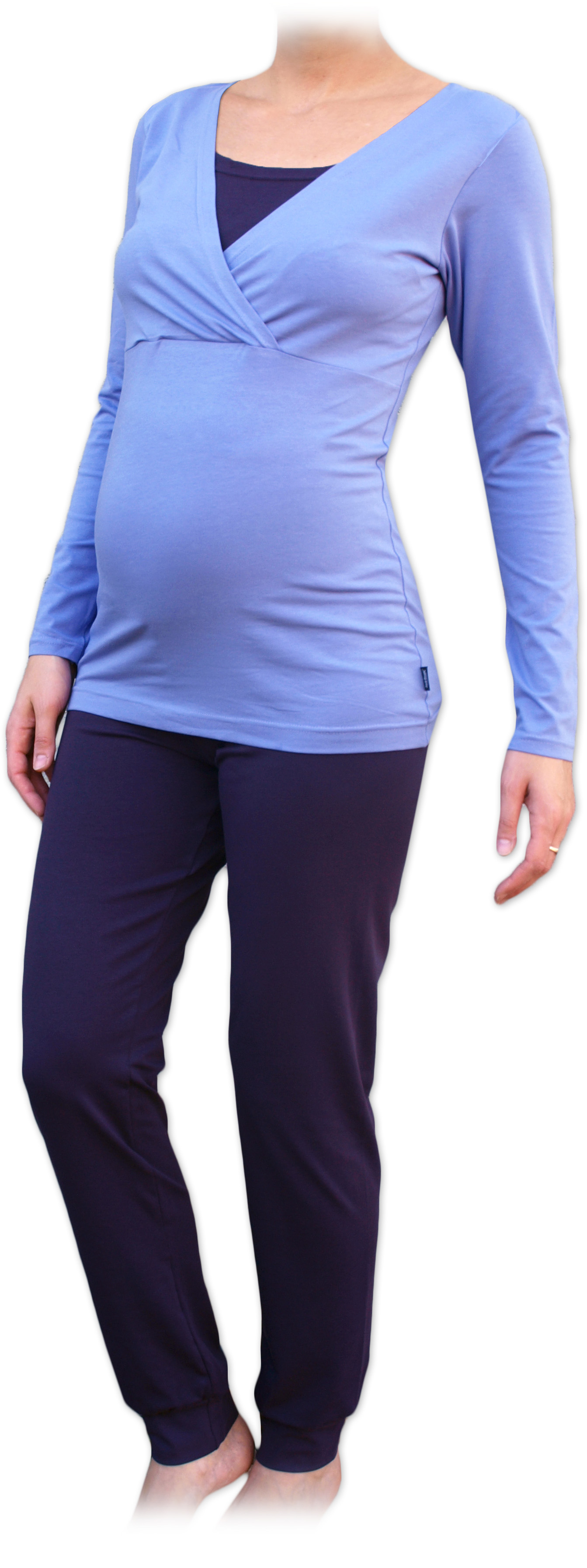 Tehotenské a dojčiace pyžamo, dlhé, svetlo / tmavo fialovej