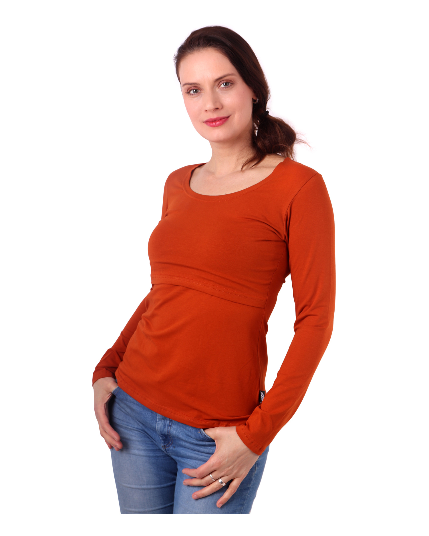 Breast-feeding T-shirt Katerina, long sleeves, cinnamon