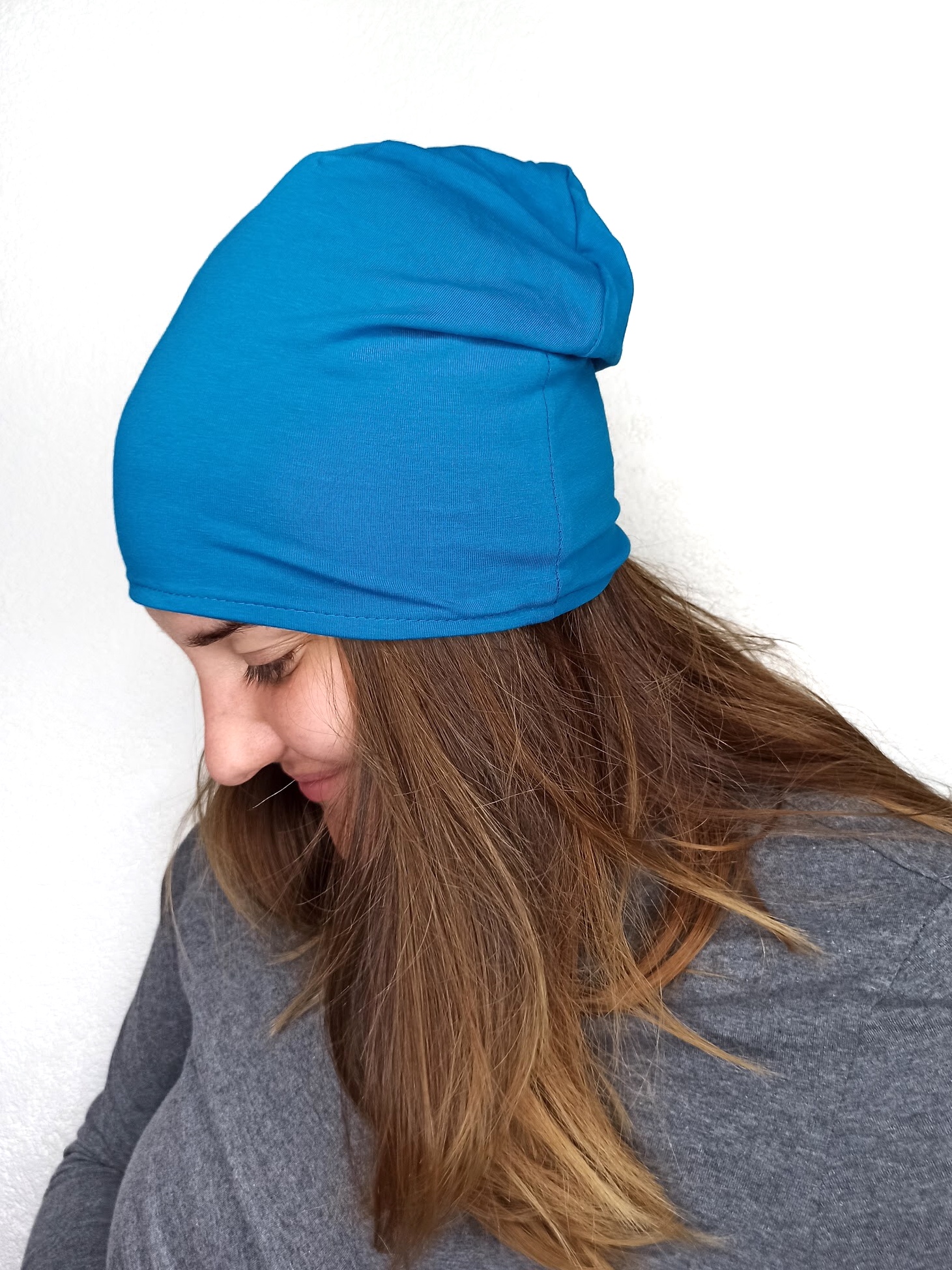 Women´s cotton cap, double-sided, dark grey melange+ dark turquoise