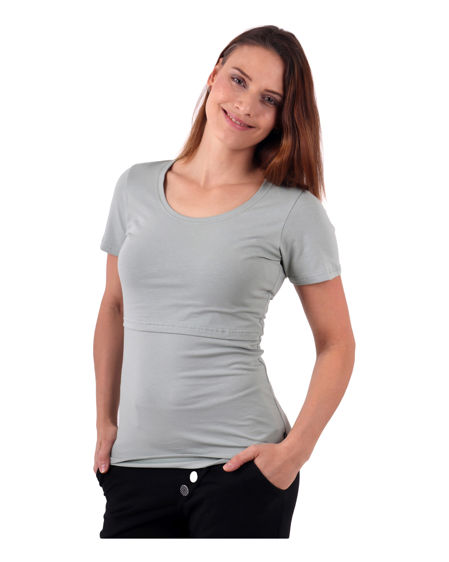 Breast-feeding T-shirt Katerina, short sleeves, olive