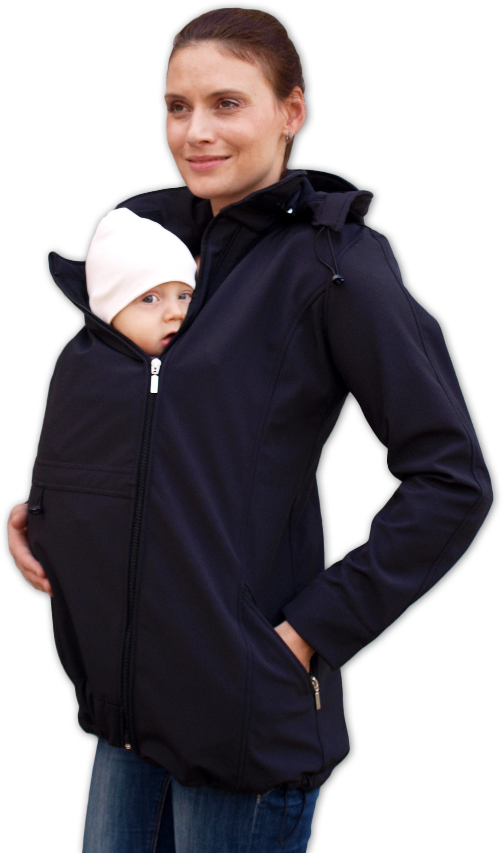 Maternity and babywearing softshel jacket Stella 2(FRONT USE ONLY), BLACK