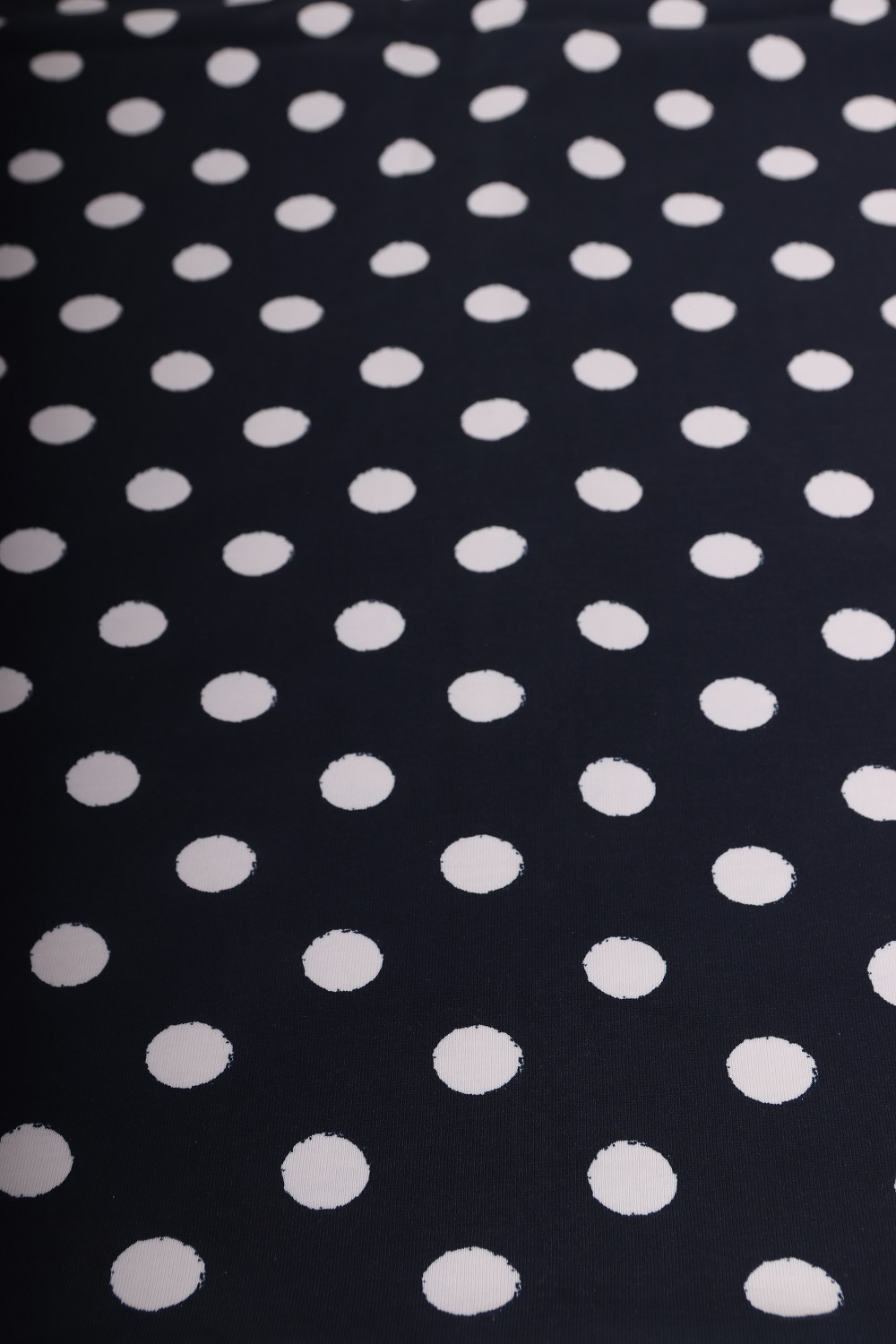 Cotton single jersey with elastane, 1 meter, 185gr/m2, blue with polka dots