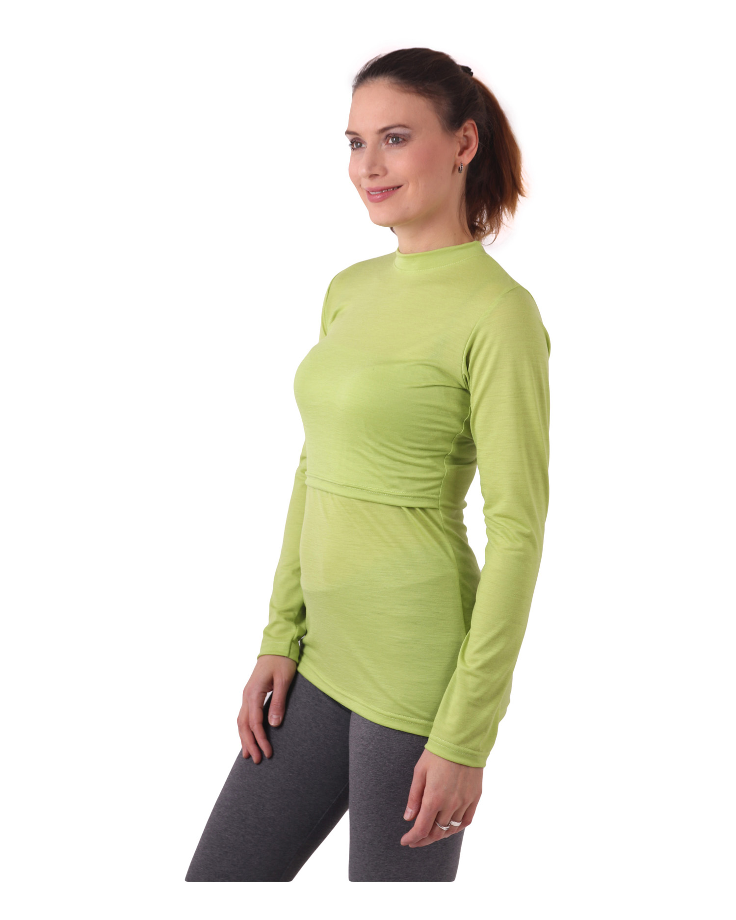Nursing t-shirt merino wool Meda, long sleeve, green