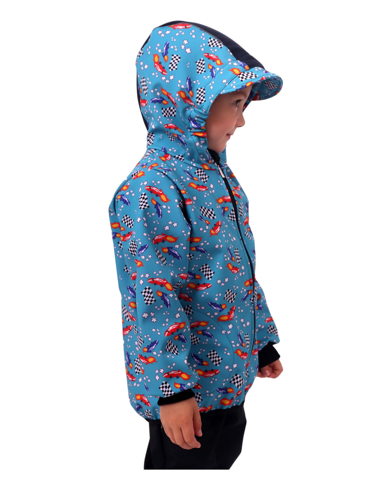 Children´s softshell jacket, cars with rocket engines